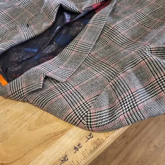 Tallia Wool Plaid Blazer pockets 19" P2P 27" long lined 3 button cuff - Picture 9 of 13